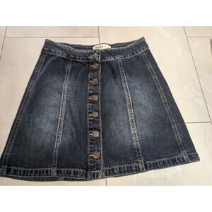 Mudd Juniors Button Front High Rise Jean Mini Skirt Denim Size 1 FLX Stretch Y2K